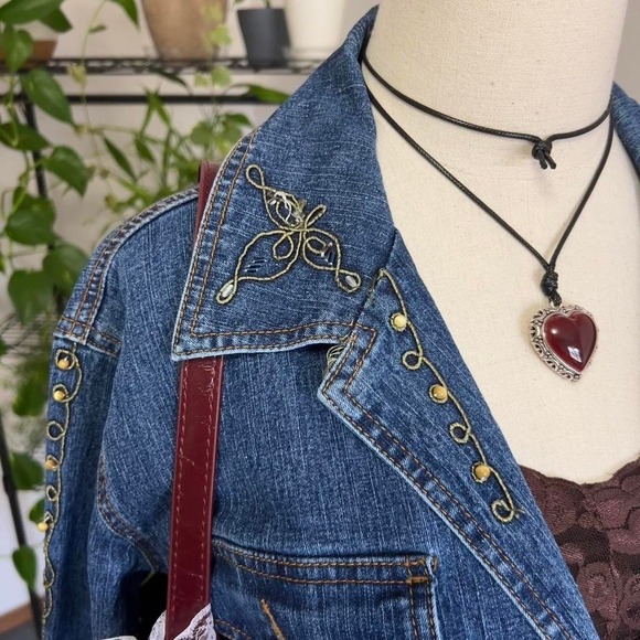 Vintage‎ Y2K Adolfo Jeans Fairy Beaded Embroidered Denim Jacket Womens Large - Picture 3 of 7